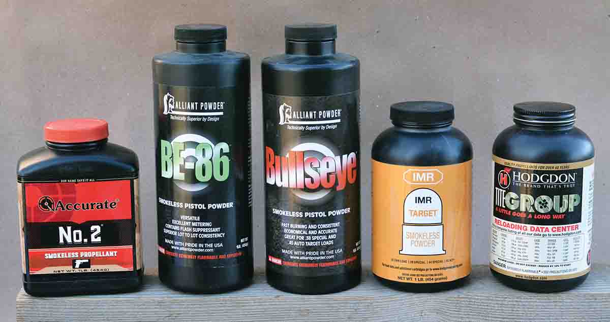 This group of fast-burning pistol/revolver powders gave good accuracy with standard pressure loads.
